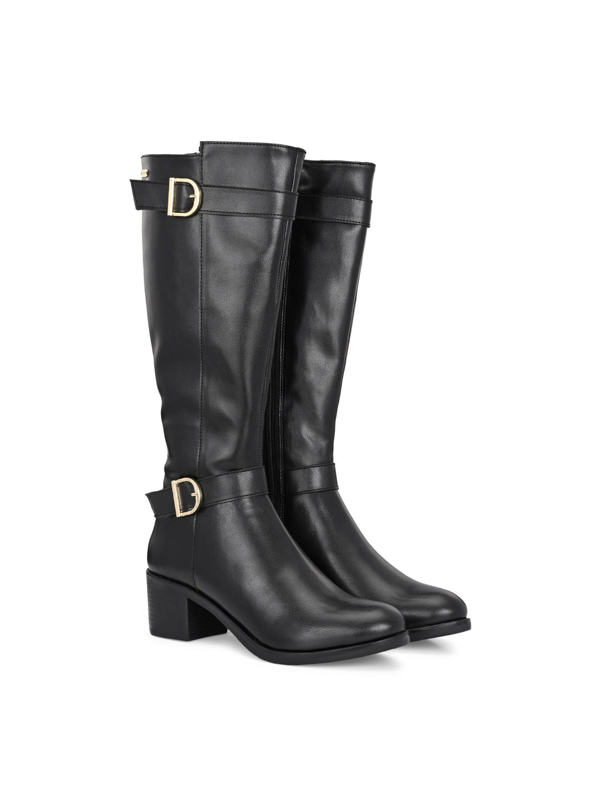 Black women mid heel, knee length vegan leather Casual Boots | BT61 - view 1