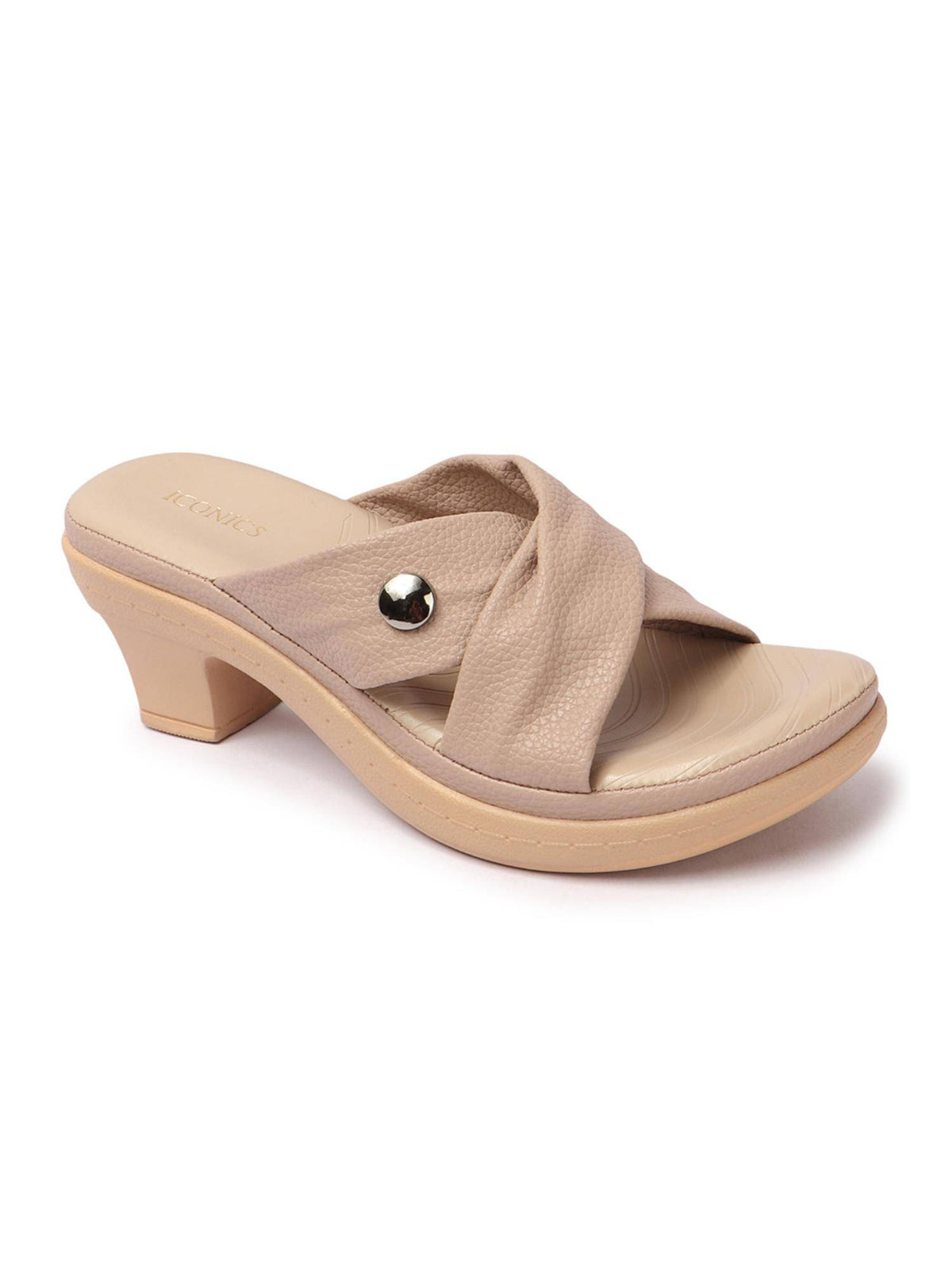 Peach Textured Open Back Women Sandals | H78 - view 4