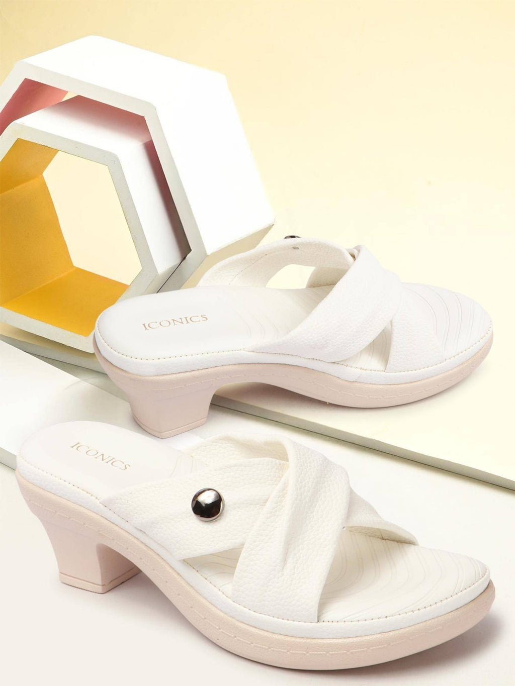 White Textured Open Back Women Sandals | H78 - view 3