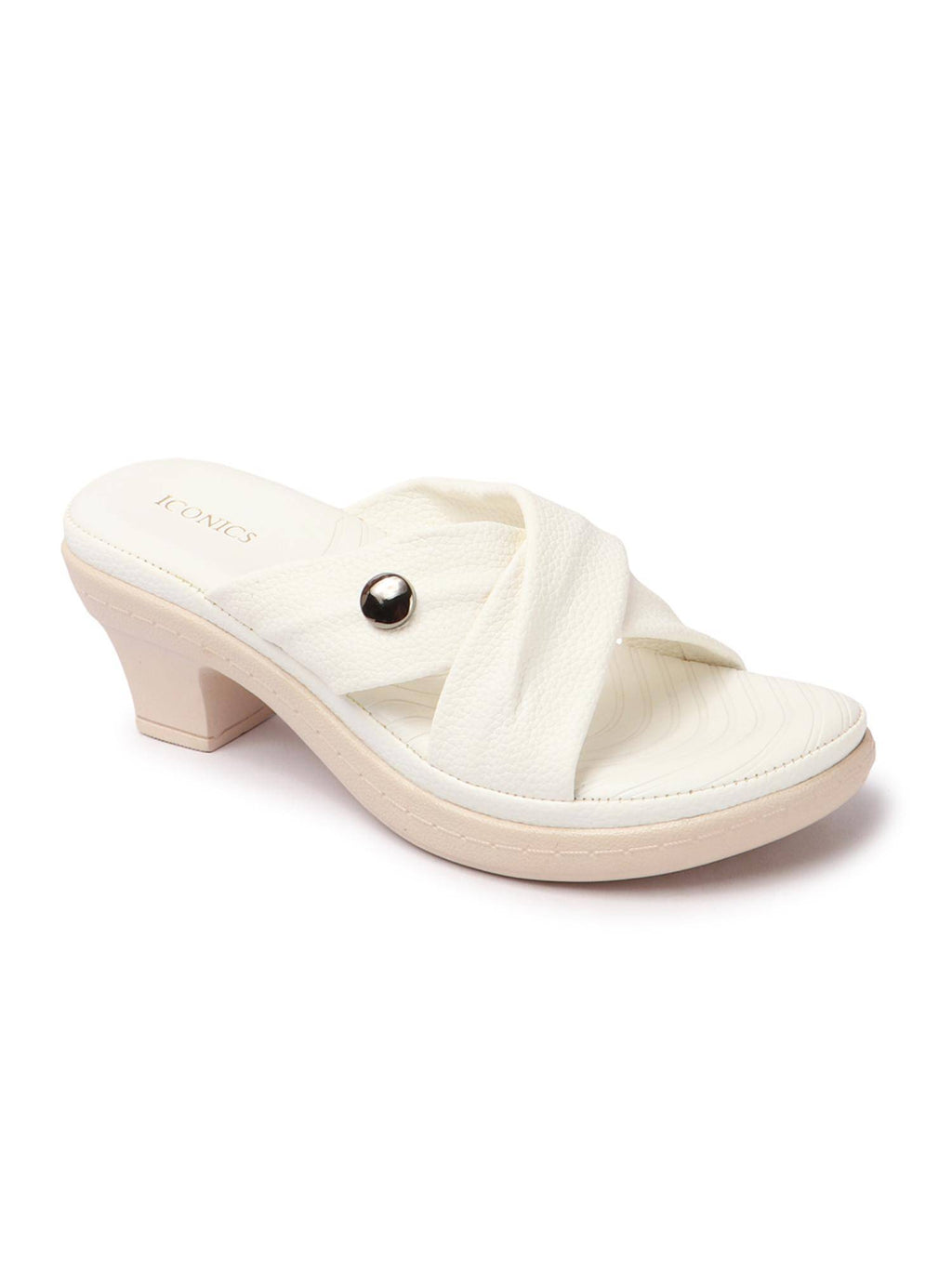 White Textured Open Back Women Sandals | H78 - view 4
