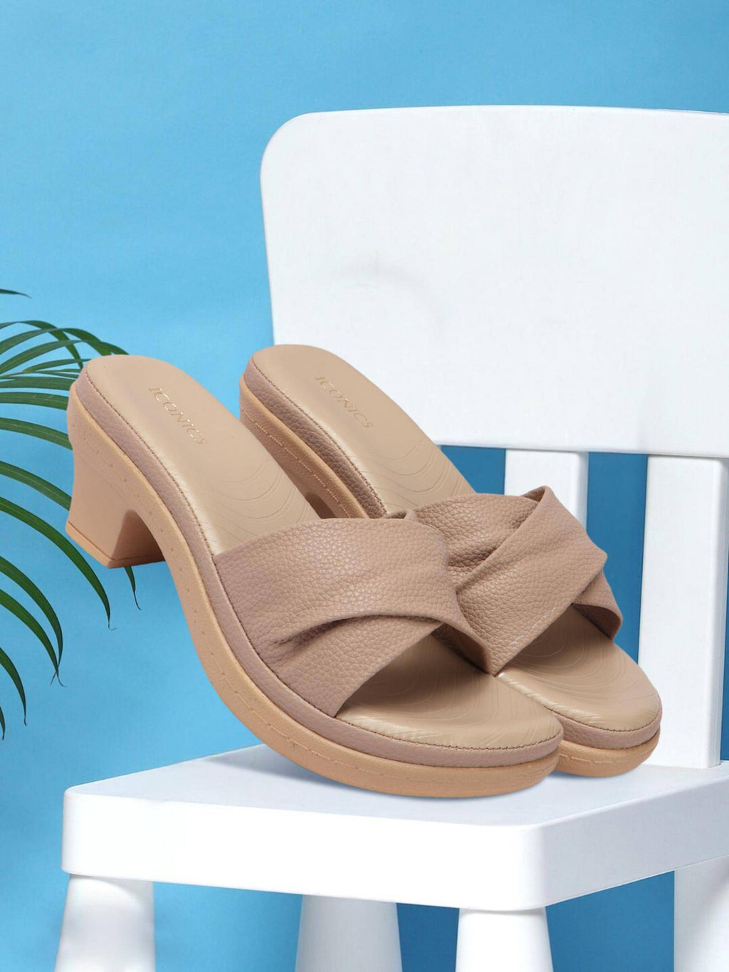 Peach Textured Open Back Women Sandals | H78 - view 3