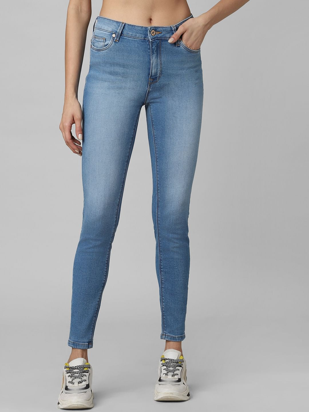 Blue Mid Rise Skinny Jeans