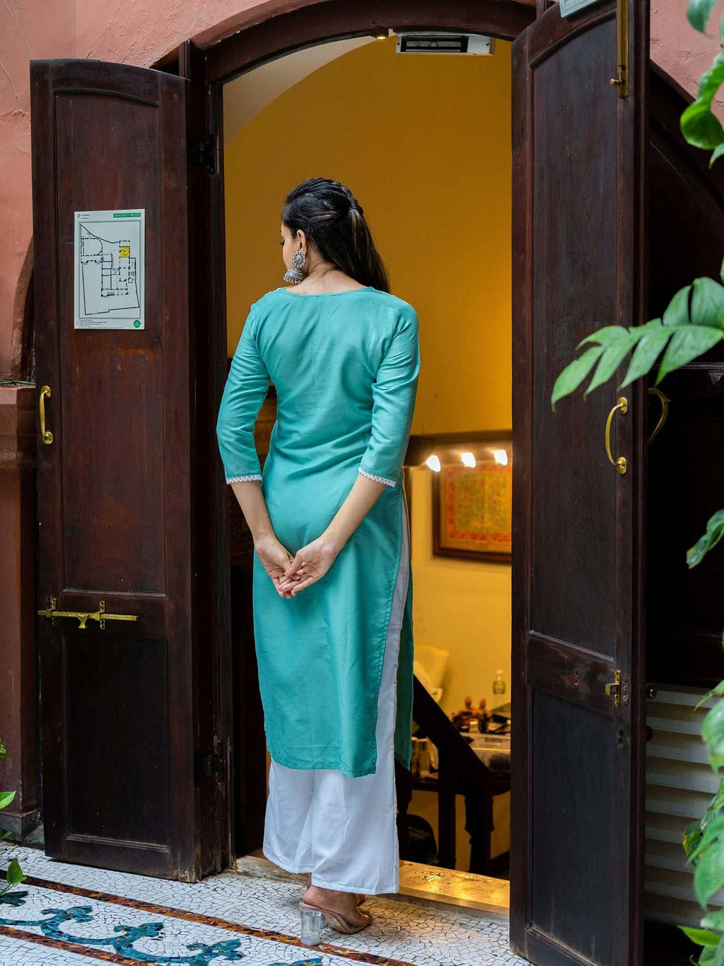 Blue Chinon Lace Work Kurta | KDG - view 5