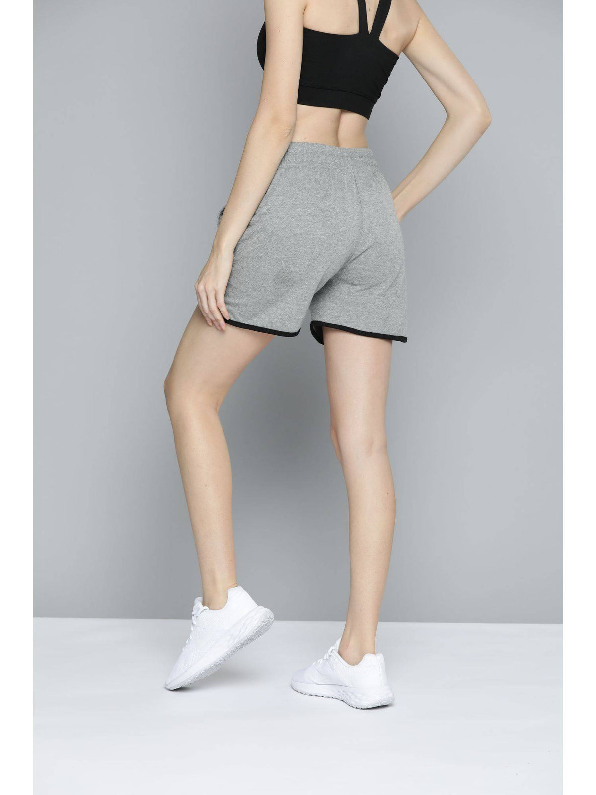 Women Grey Melange Solid Knitted Slim Fit Running Sports Shorts - view 2
