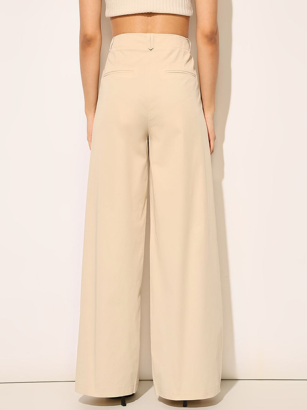 Beige High Rise Wide Leg Pants