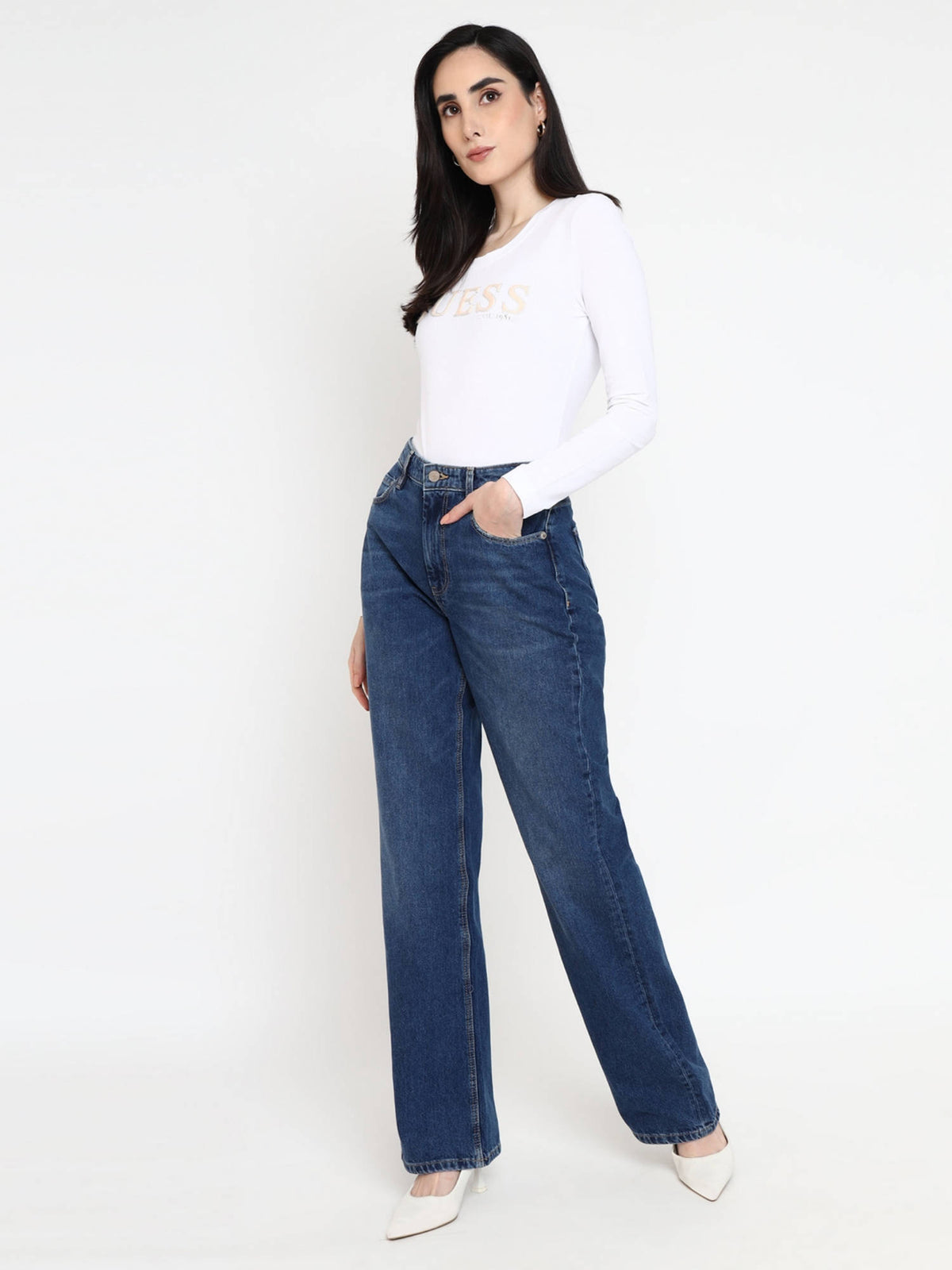 Women Blue Washed High Rise Full Length Jeans | BT10 - view 2