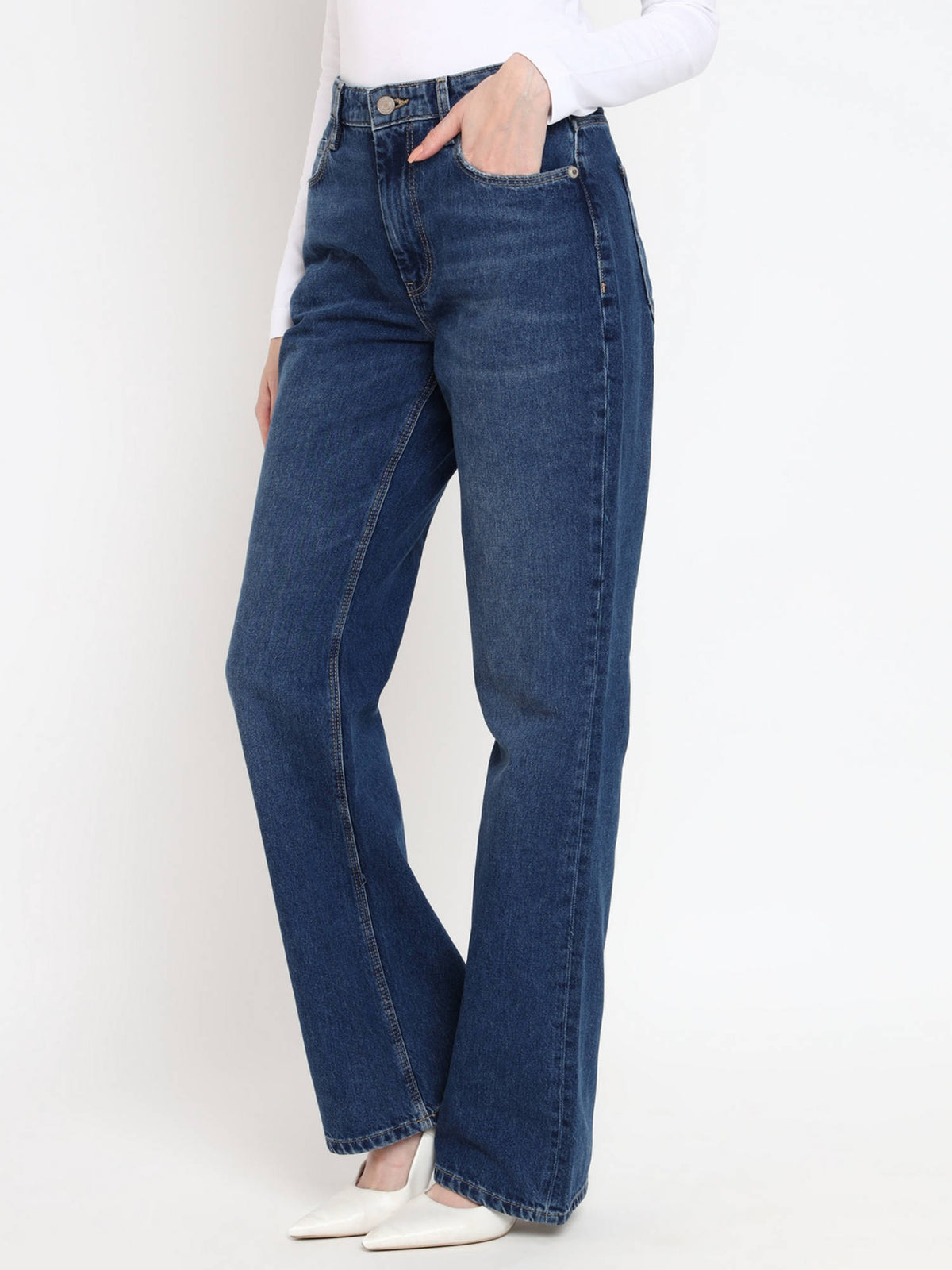 Women Blue Washed High Rise Full Length Jeans | BT10 - view 4