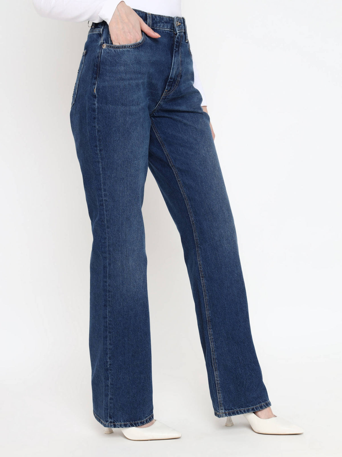 Women Blue Washed High Rise Full Length Jeans | ST23 - view 5