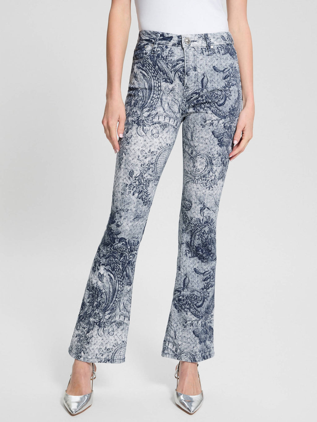 Womens Blue Printed Mid-Rise Bootcut Leg Jeans | BT10 - view 1