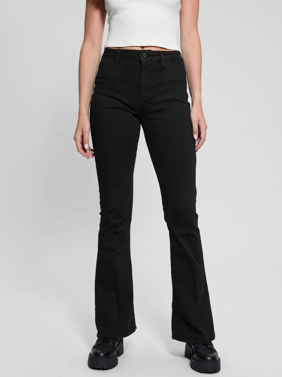 Womens Black Solid Mid-Rise Bootcut Leg Jeans | BT10 - view 1