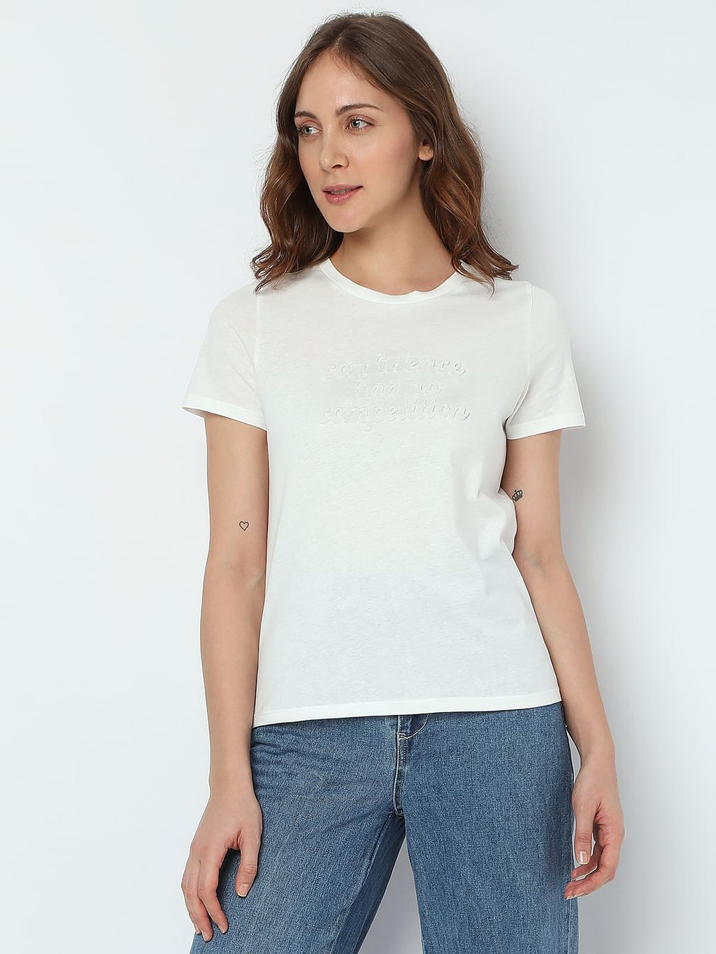 White Text Embossed T-Shirt