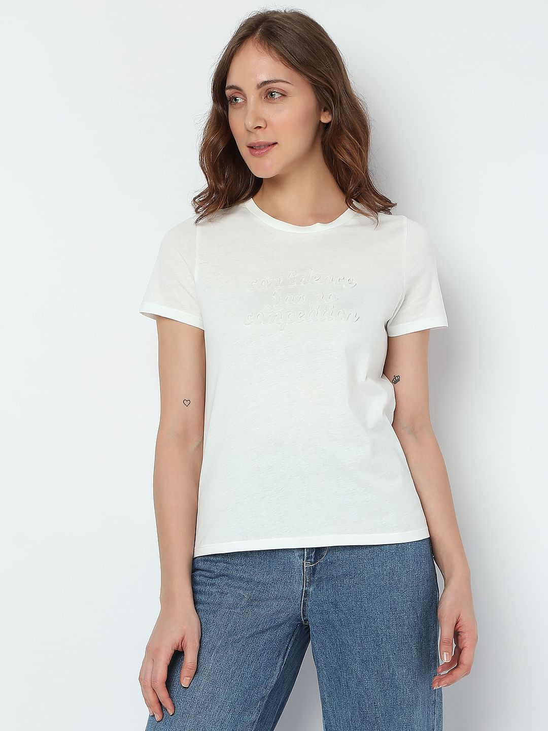 White Text Embossed T-Shirt
