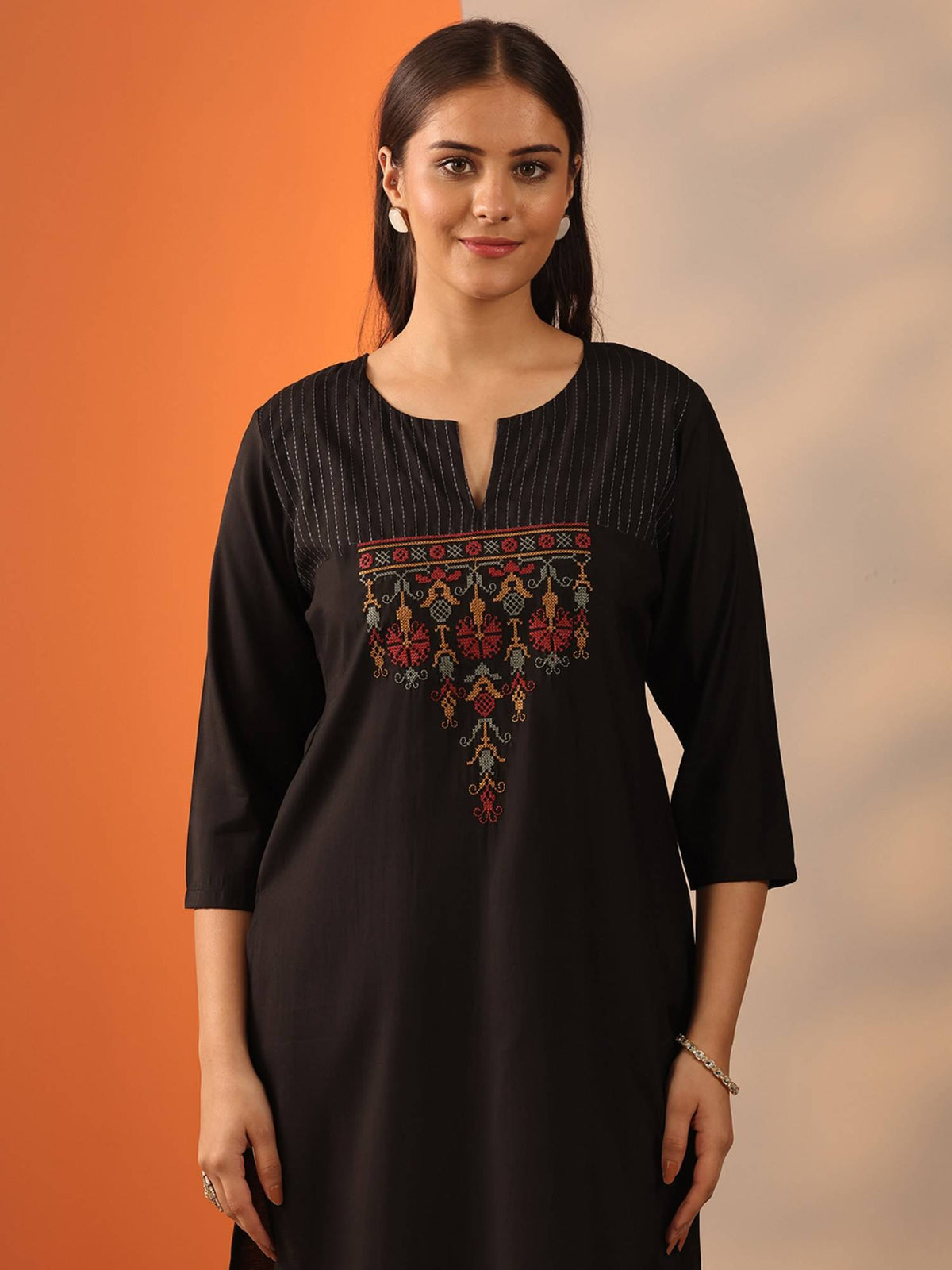 Grey Embroidered Straight Kurta | U3S - view 10