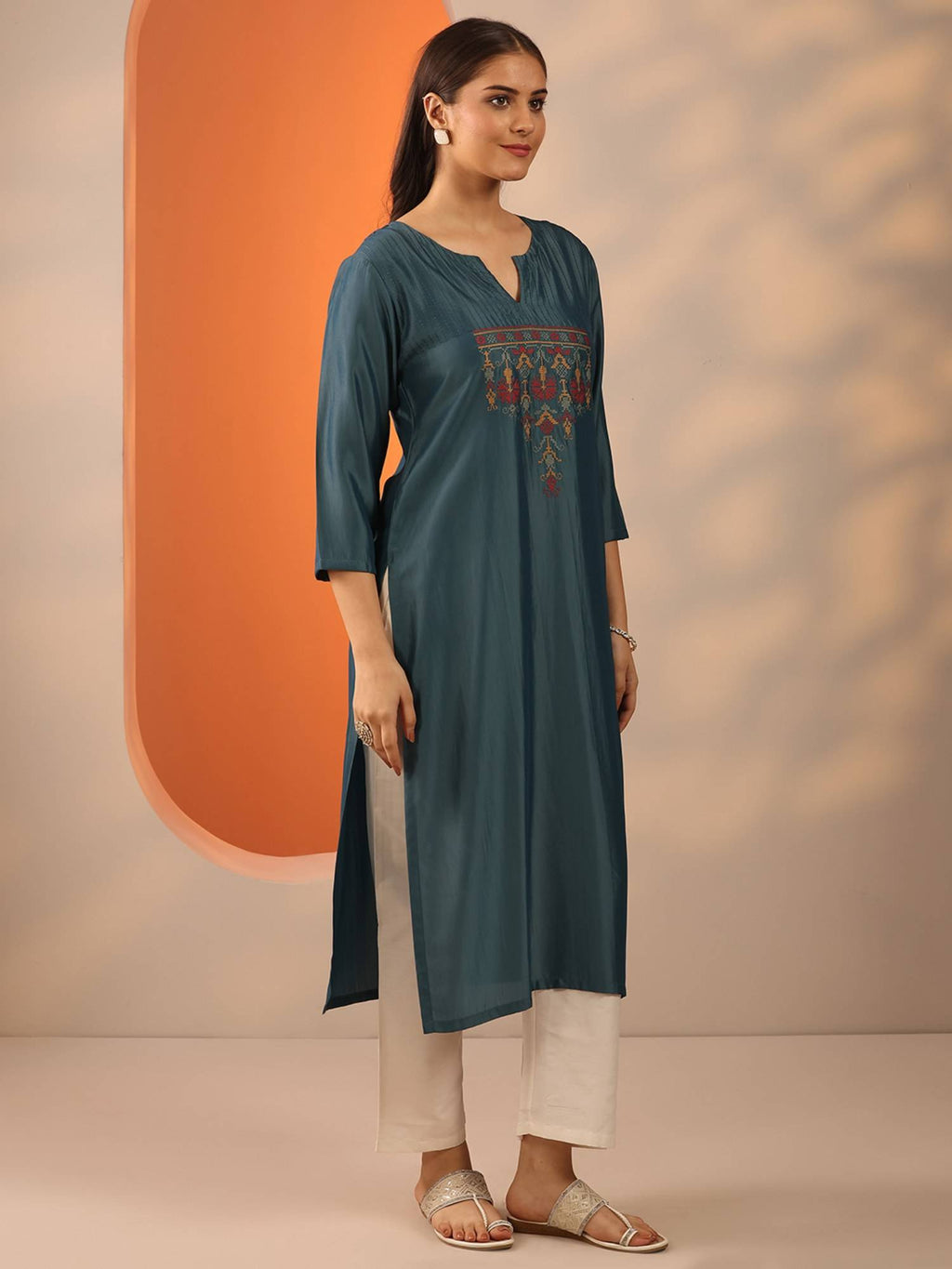 Grey Embroidered Straight Kurta | FY93 - view 2