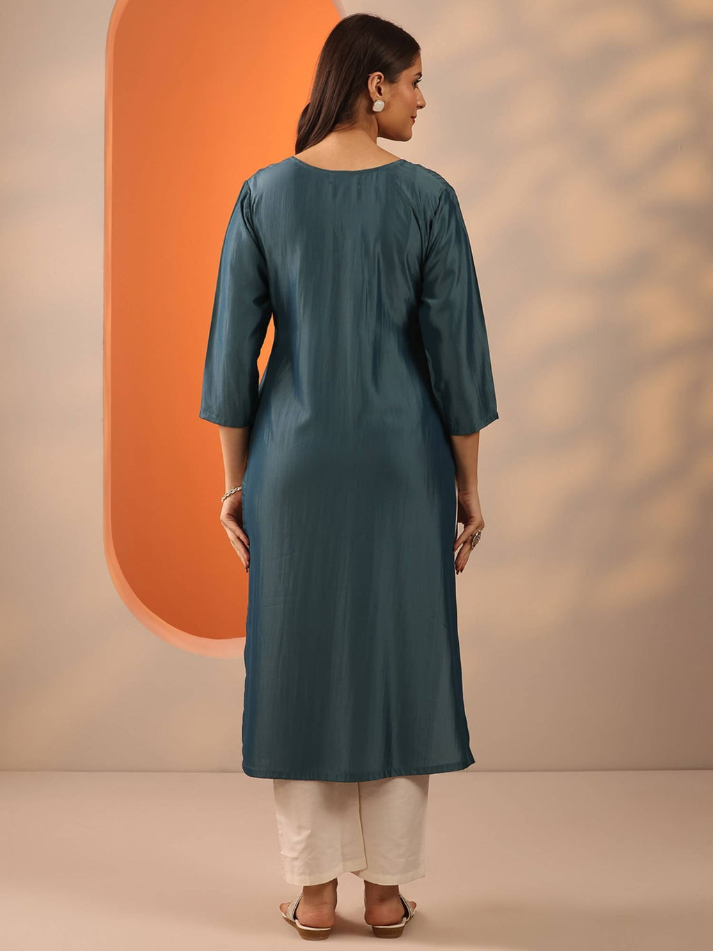 Grey Embroidered Straight Kurta | U3S - view 3