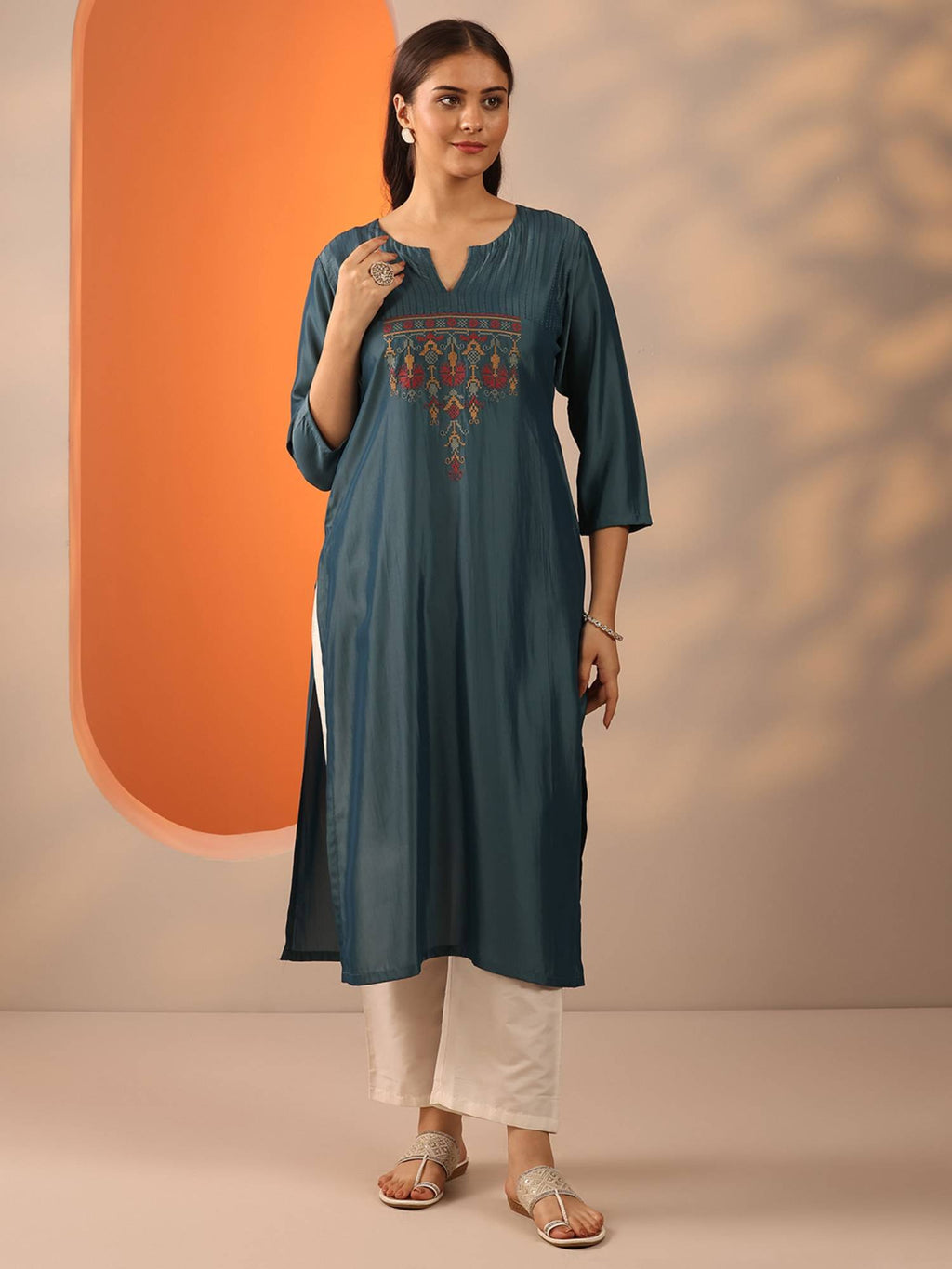 Grey Embroidered Straight Kurta | FY93 - view 6