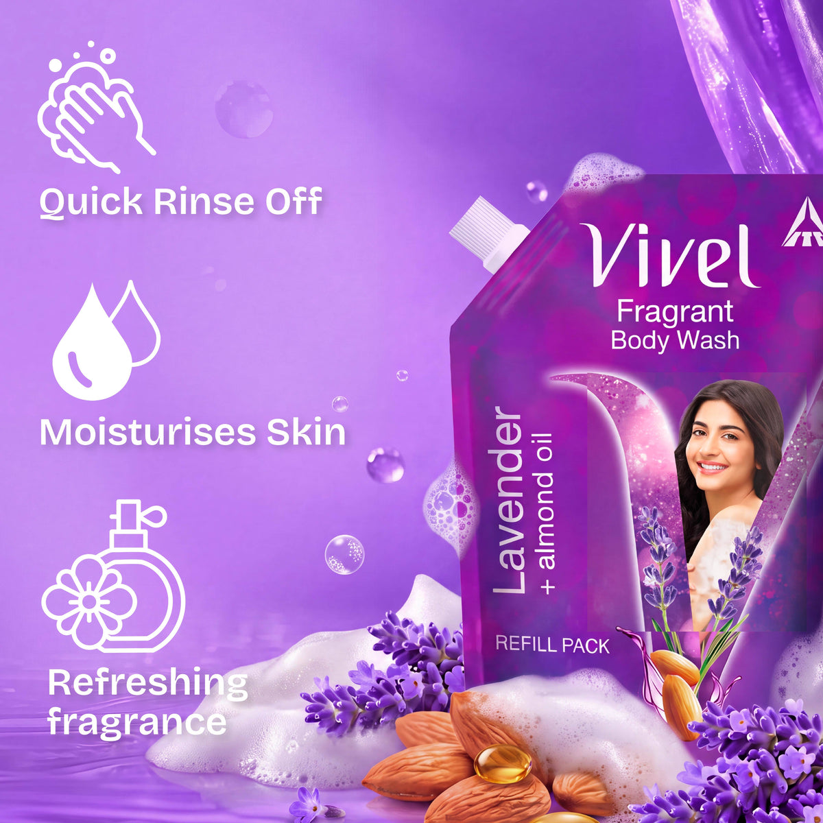 Fragrant Body Wash Lavender & Almond Oil Moisturizing Shower Gel Supersaver Refill Pack | B20 - view 3