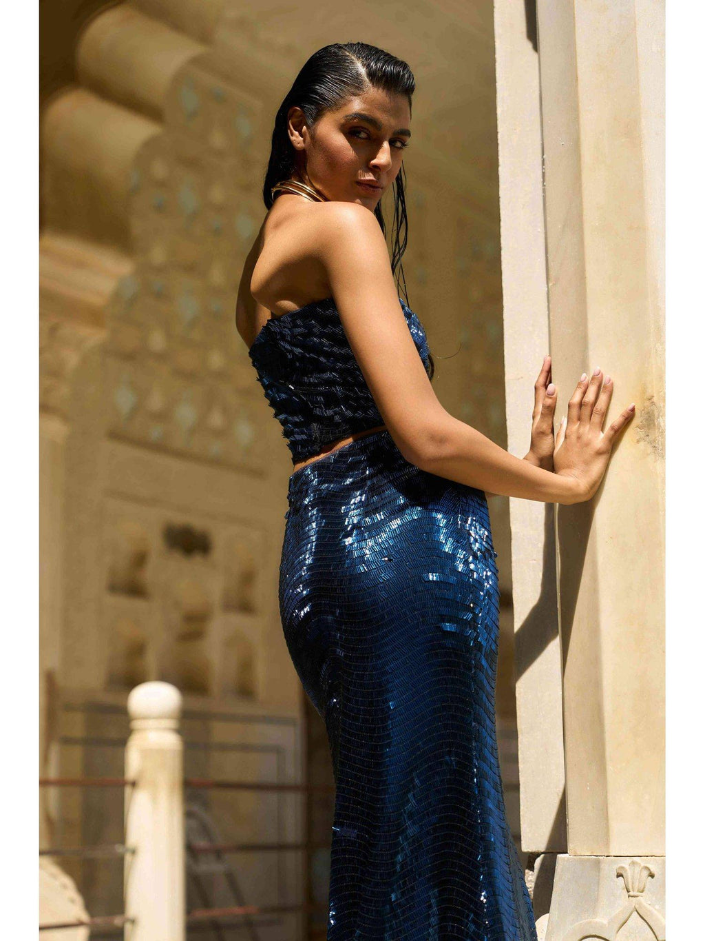 Navy Blue Sequin Bandeau Bralette Top | TT90 - view 2