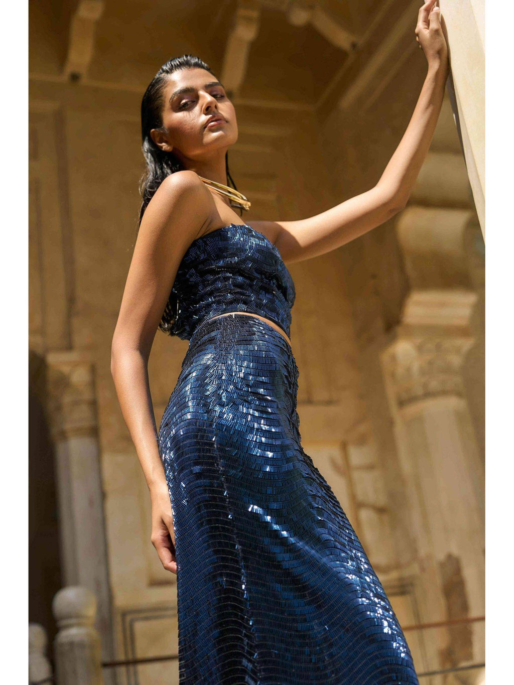 Navy Blue Sequin Bandeau Bralette Top | TT90 - view 4