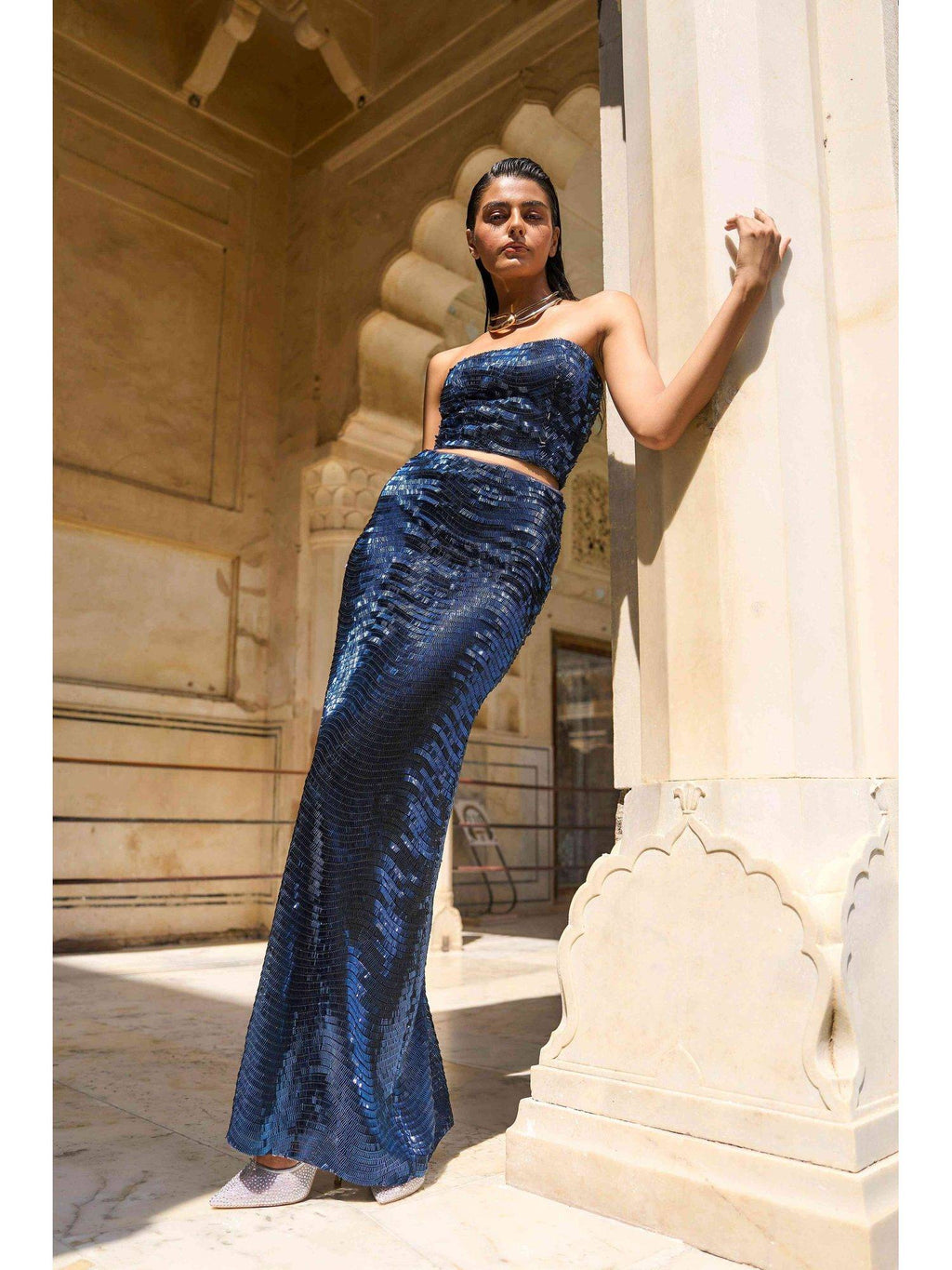 Navy Blue Sequin Bandeau Bralette Top | TT90 - view 5