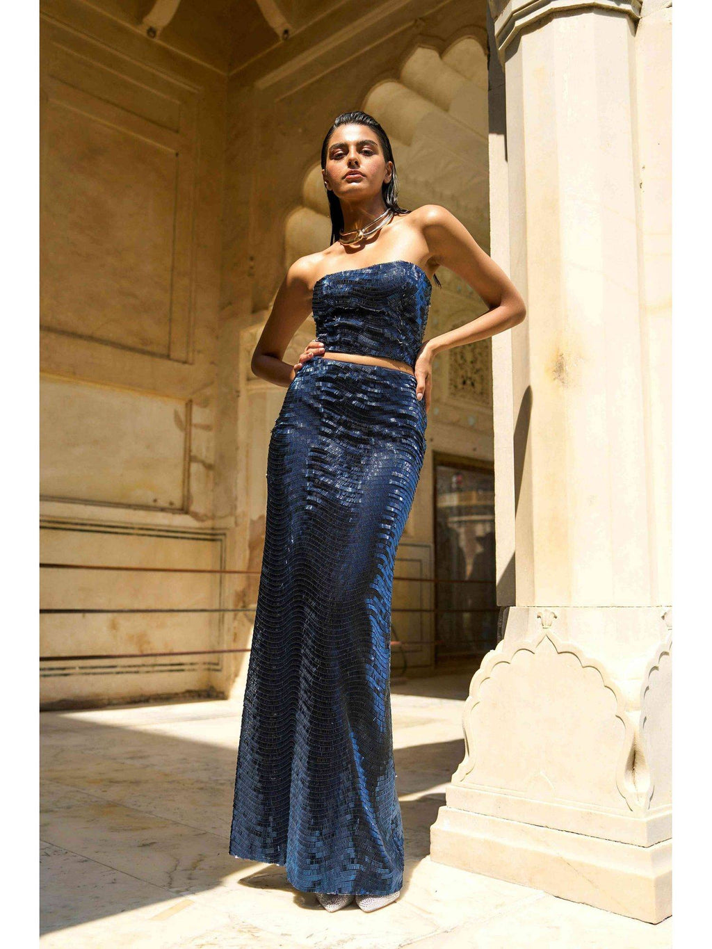 Navy Blue Sequin Bandeau Bralette Top | TT90 - view 6