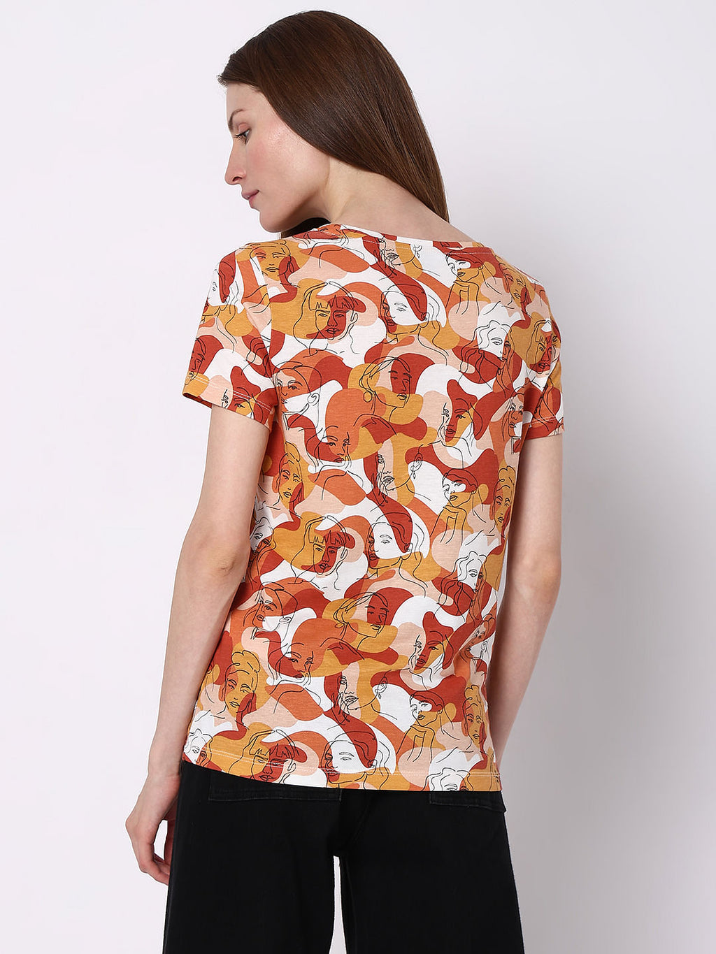 Rust Abstract Face Print T-Shirt