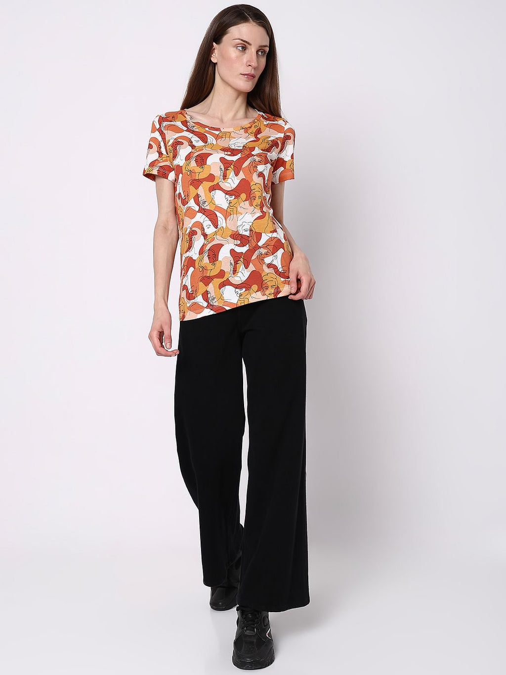 Rust Abstract Face Print T-Shirt