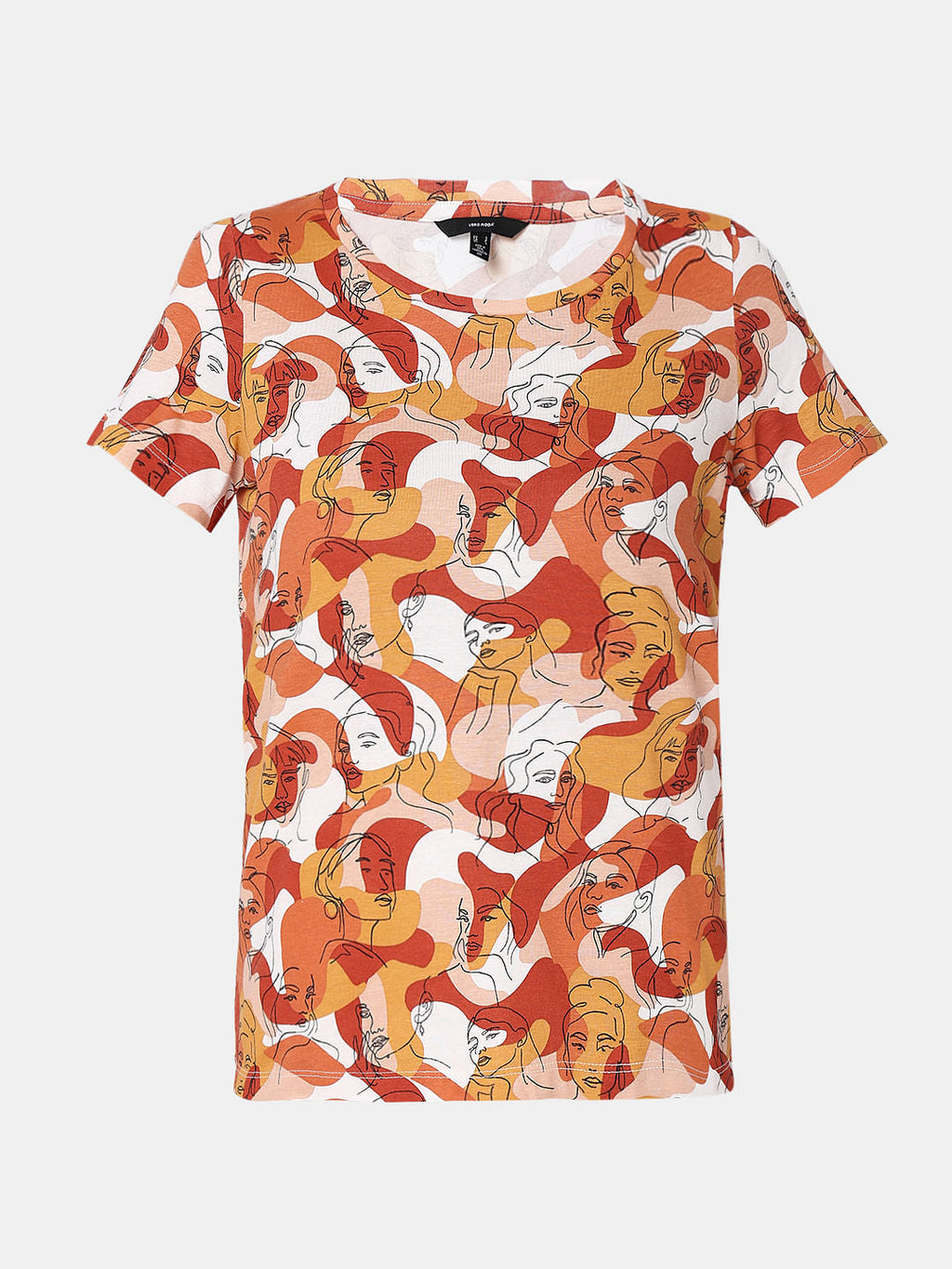 Rust Abstract Face Print T-Shirt
