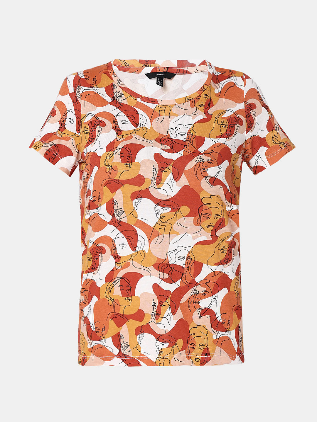 Rust Abstract Face Print T-Shirt