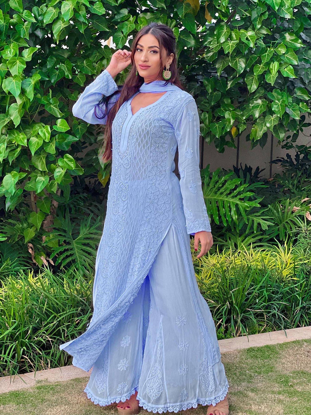 French Blue Chikankari & Mukaish Kurta | FY93 - view 2