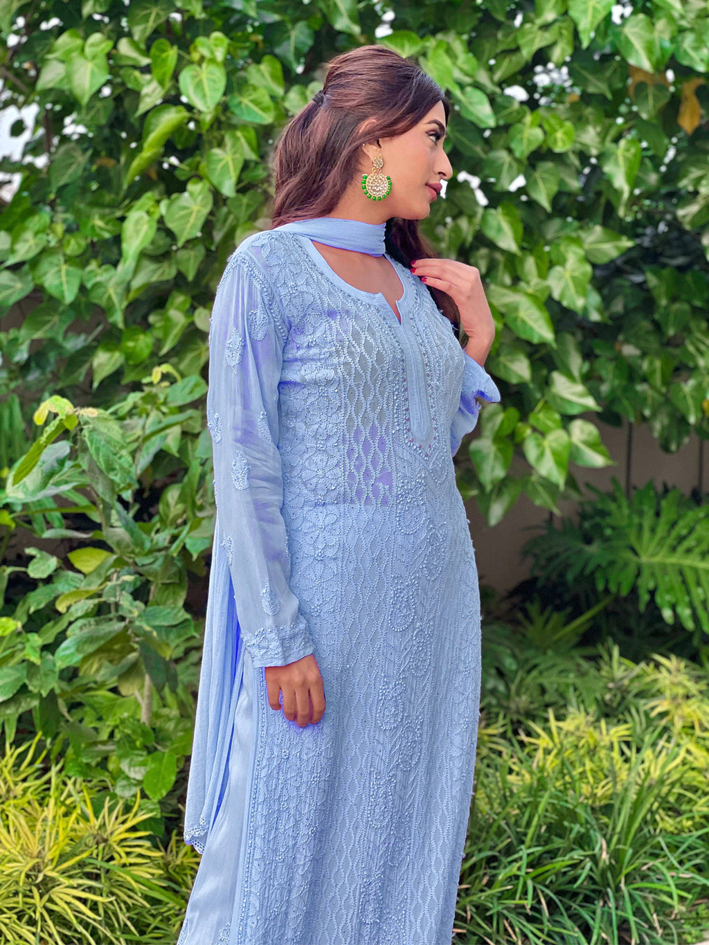 French Blue Chikankari & Mukaish Kurta | FY93 - view 3