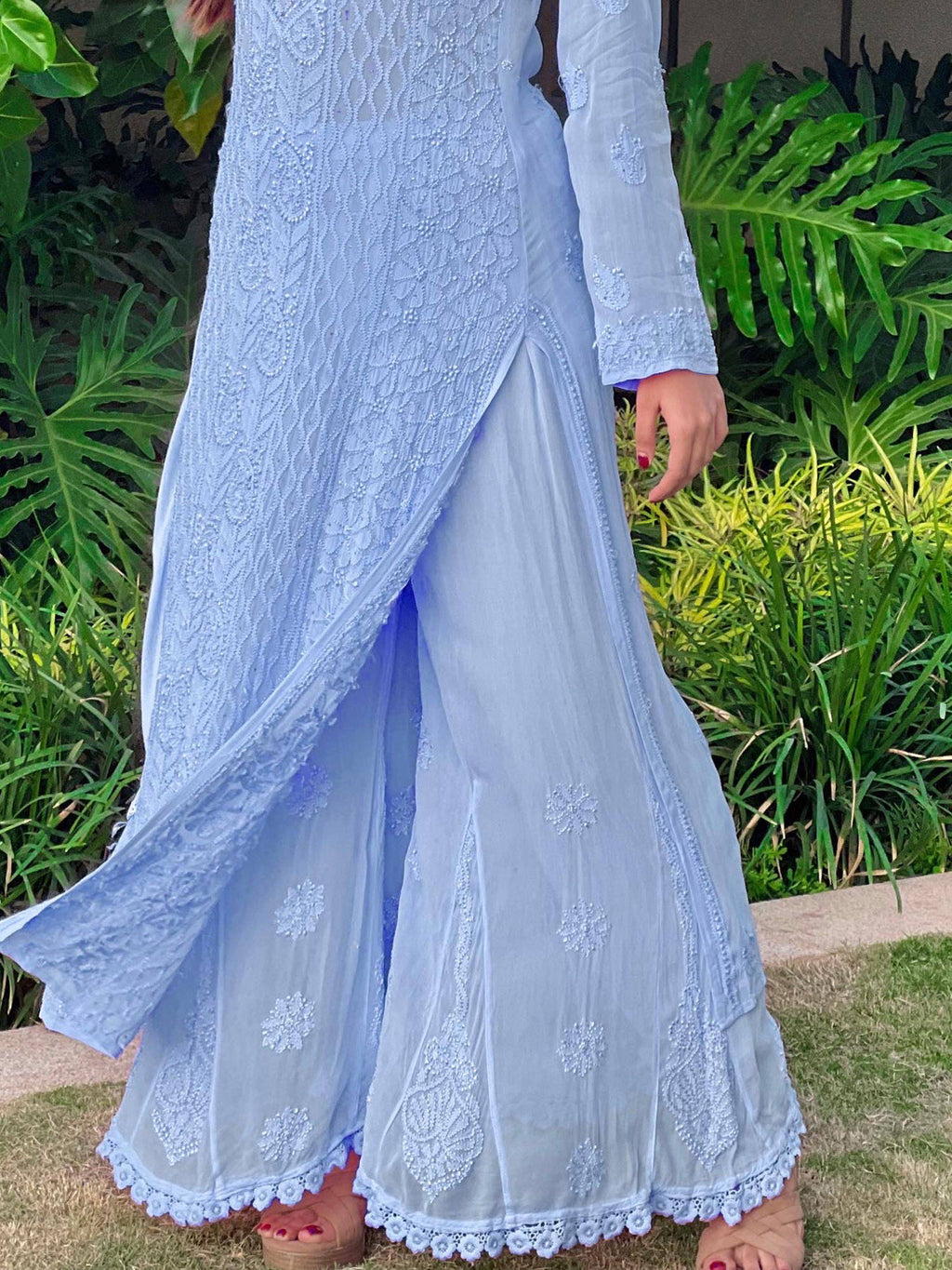 French Blue Chikankari & Mukaish Kurta | KDG - view 5