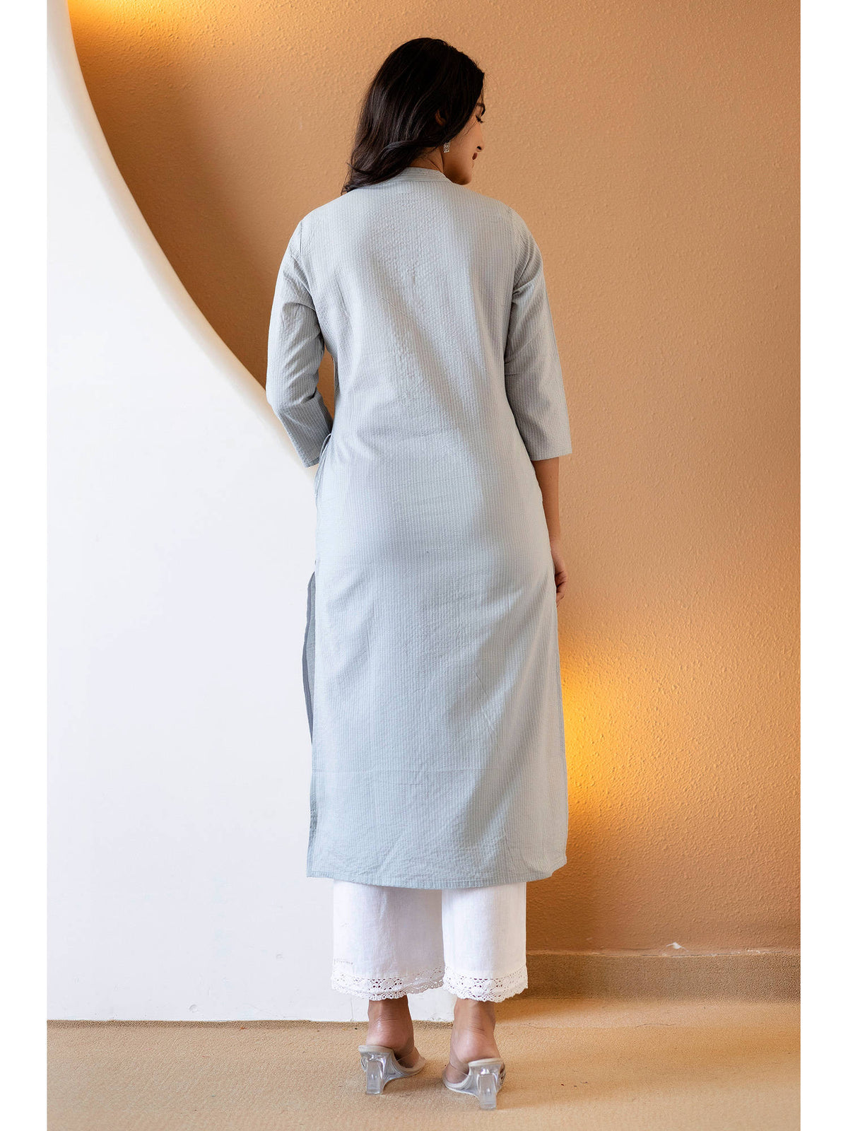 Brown Stripes Thread Work Kurta | U3S - view 14