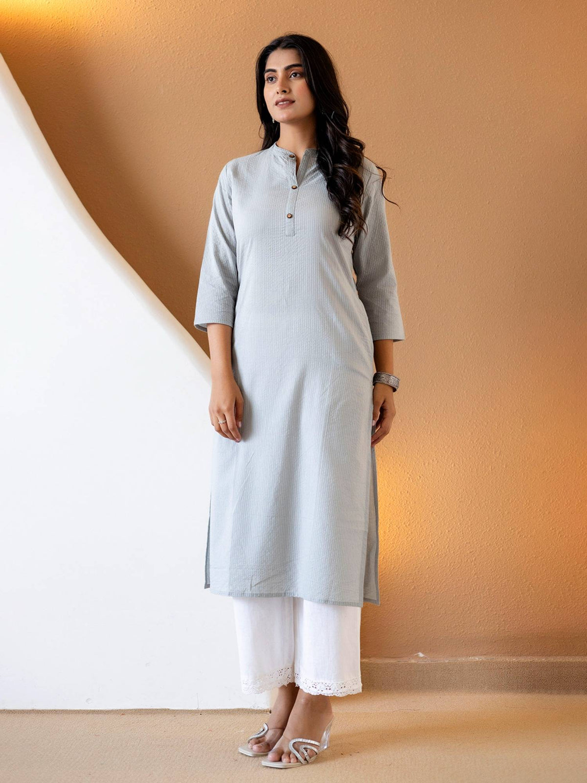 Brown Stripes Thread Work Kurta | U3S - view 15