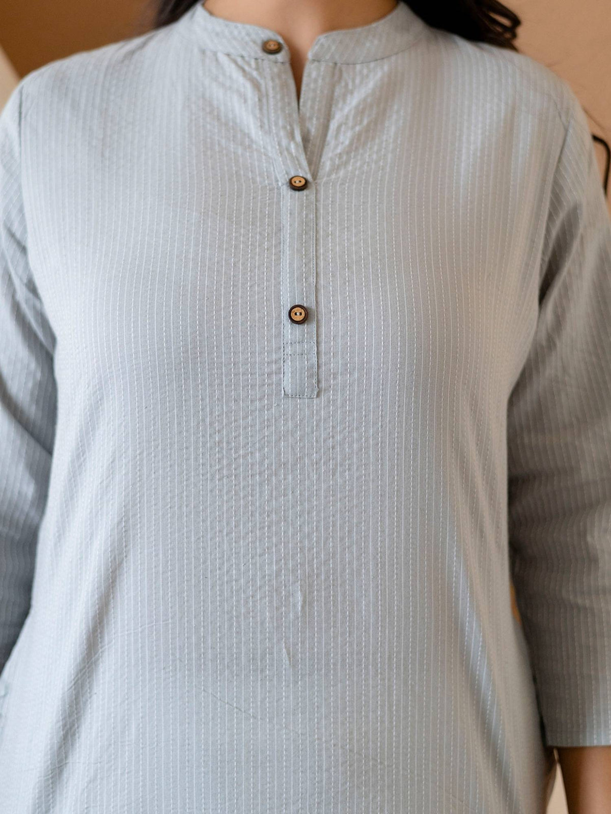 Brown Stripes Thread Work Kurta | KDG - view 16