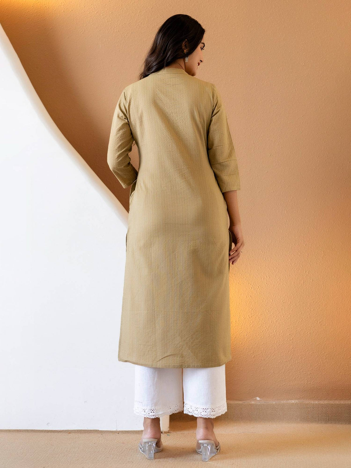 Brown Stripes Thread Work Kurta | U3S - view 10