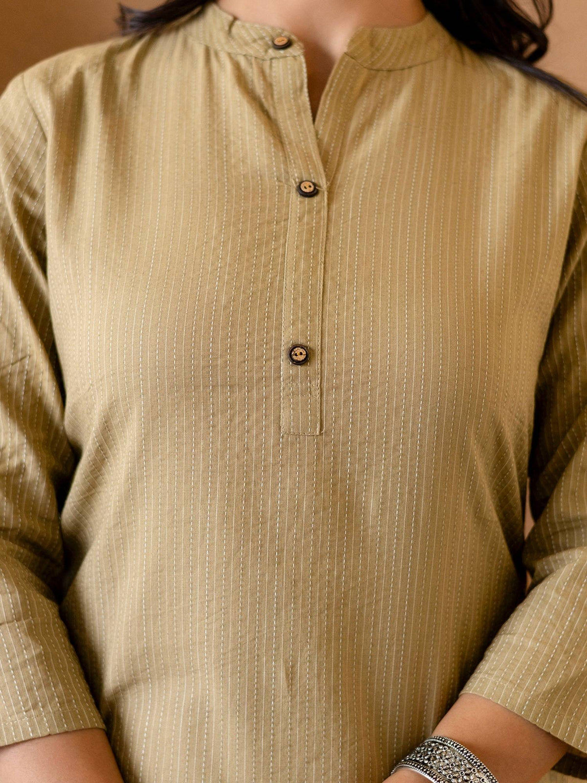Brown Stripes Thread Work Kurta | U3S - view 11