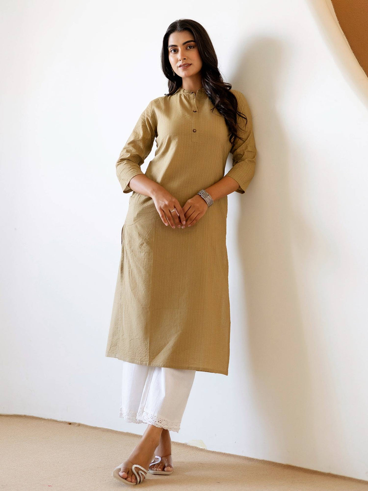 Brown Stripes Thread Work Kurta | FY93 - view 16