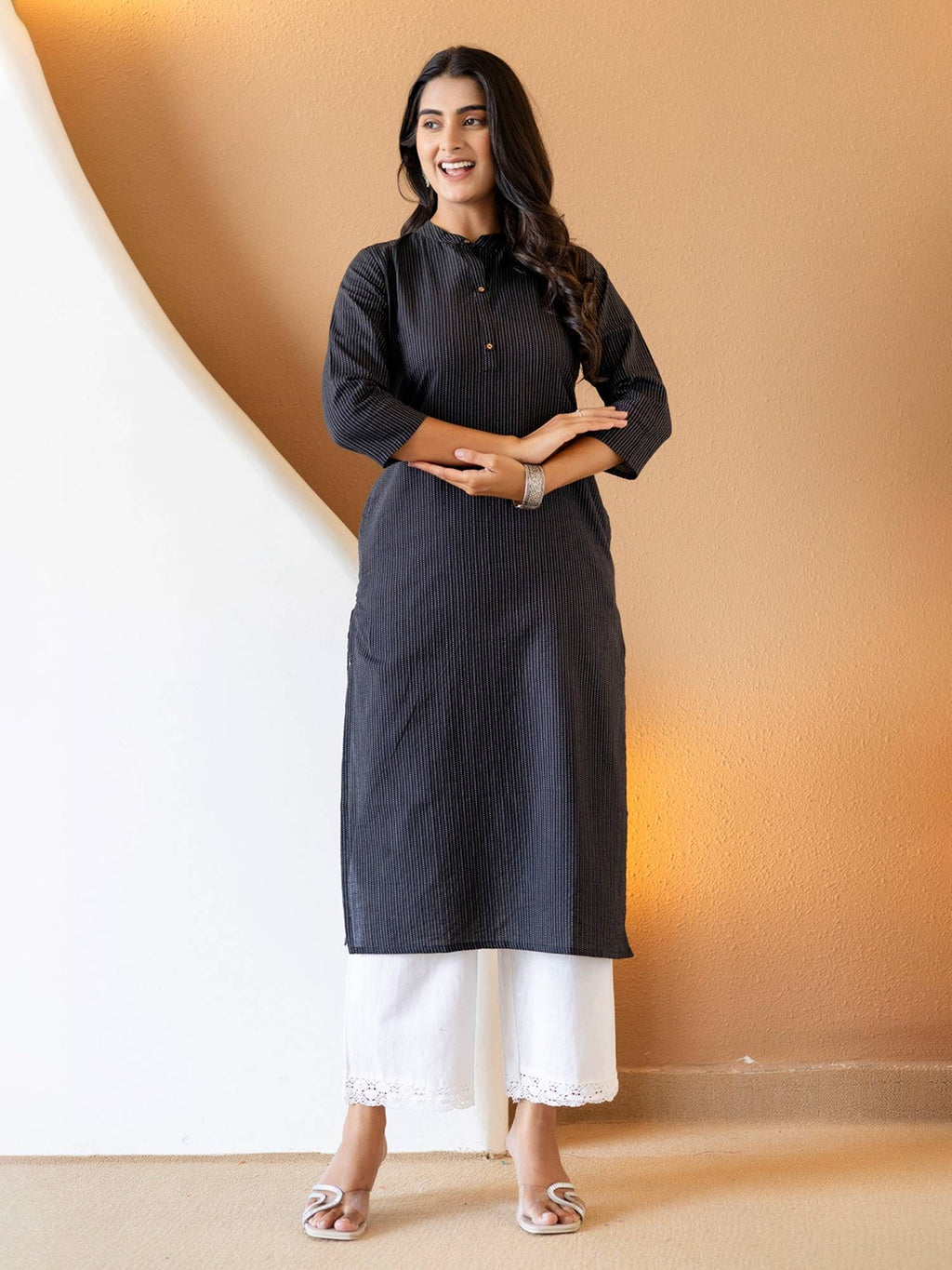 Brown Stripes Thread Work Kurta | KDG - view 7