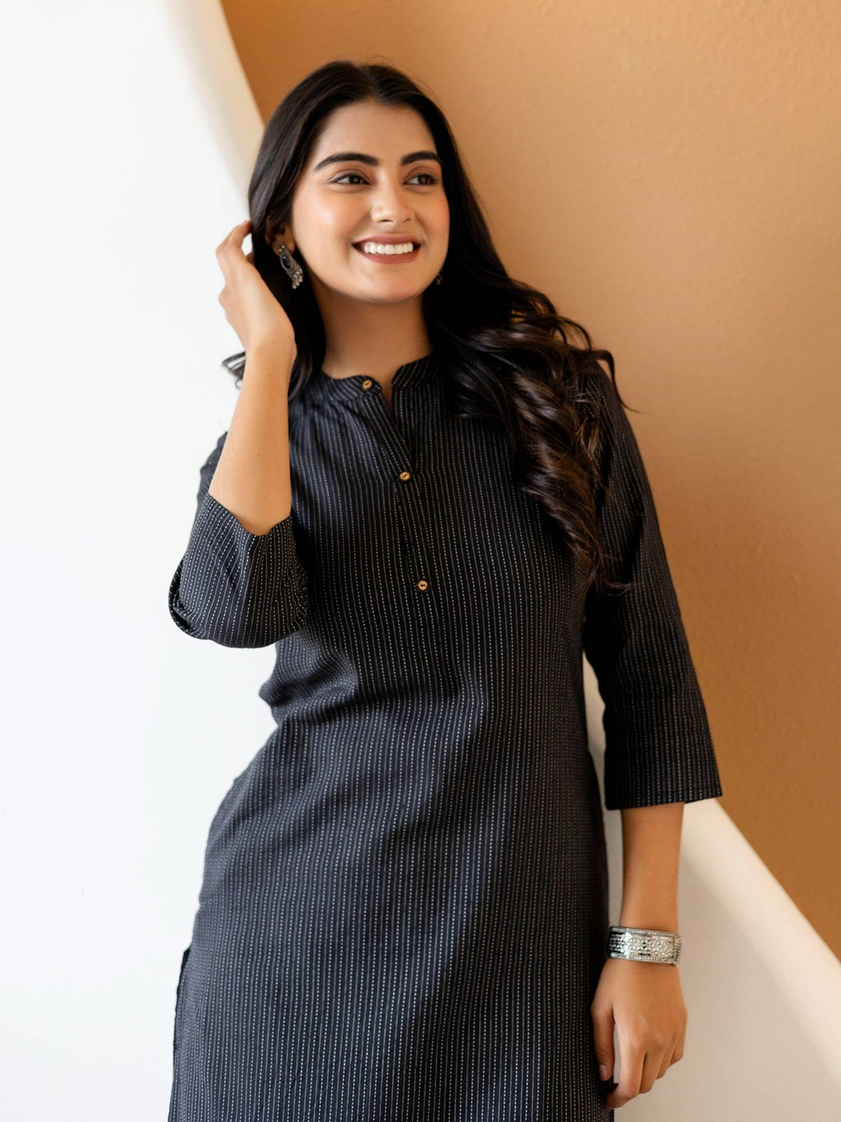 Brown Stripes Thread Work Kurta | KDG - view 8