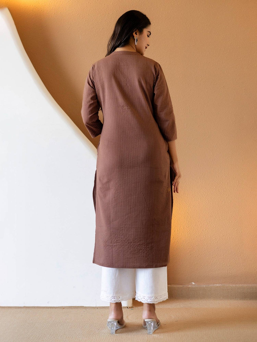 Brown Stripes Thread Work Kurta | KDG - view 2