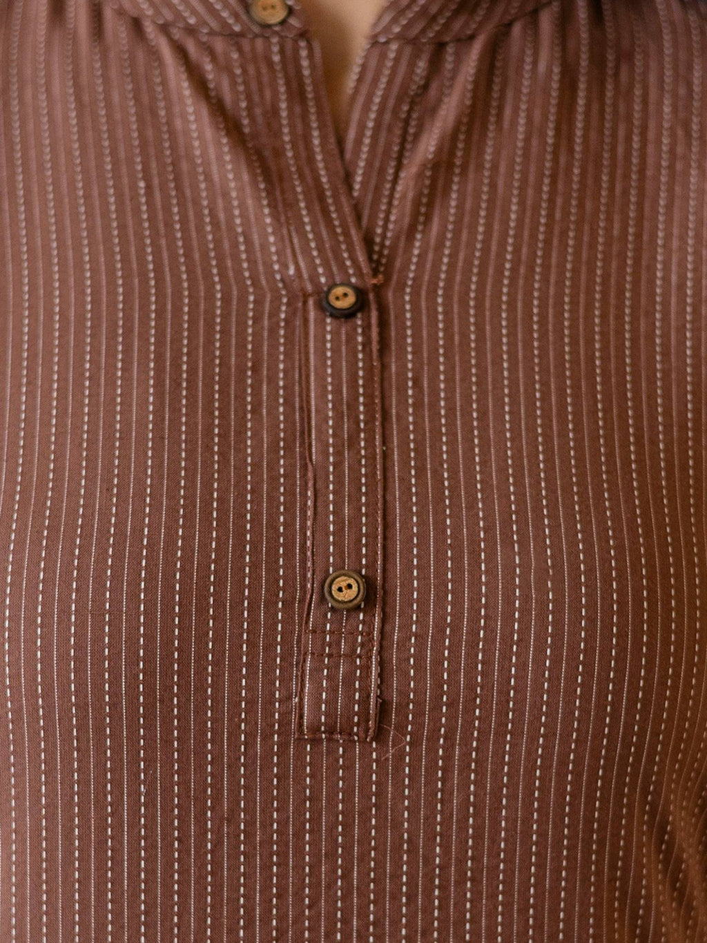 Brown Stripes Thread Work Kurta | KDG - view 4