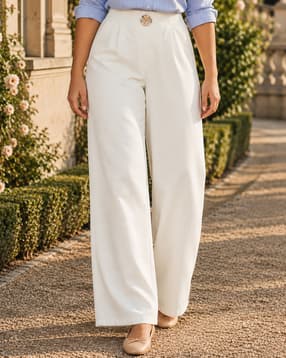 Shein Women Full Length Metal Accent Detail Pant With Back Zip