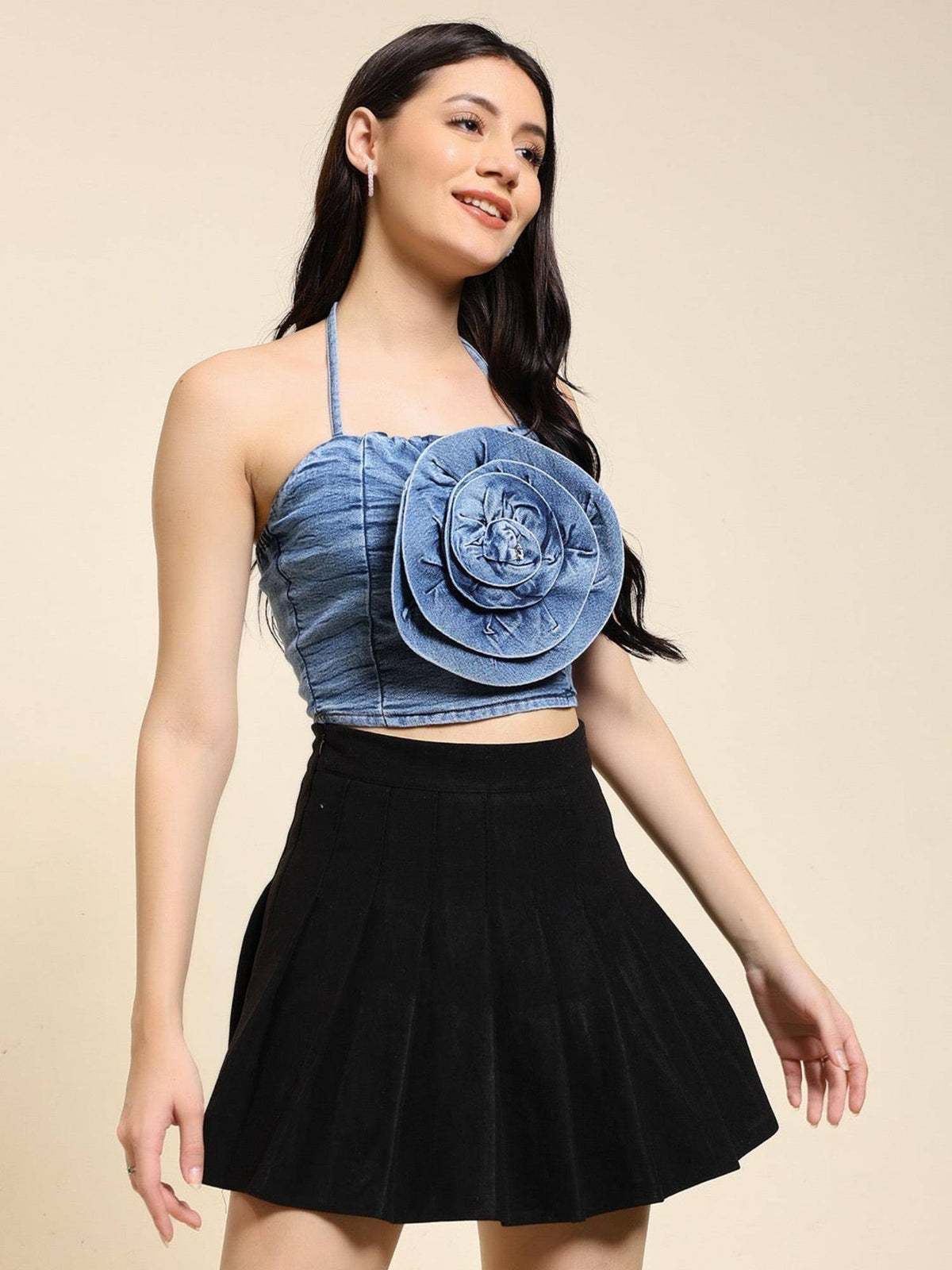 Blue Emily Denim Crop Top | CT61 - view 1