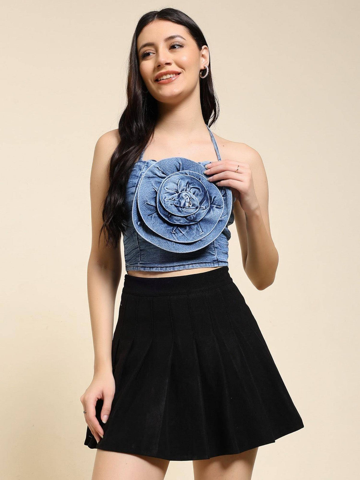 Blue Emily Denim Crop Top | CT61 - view 3