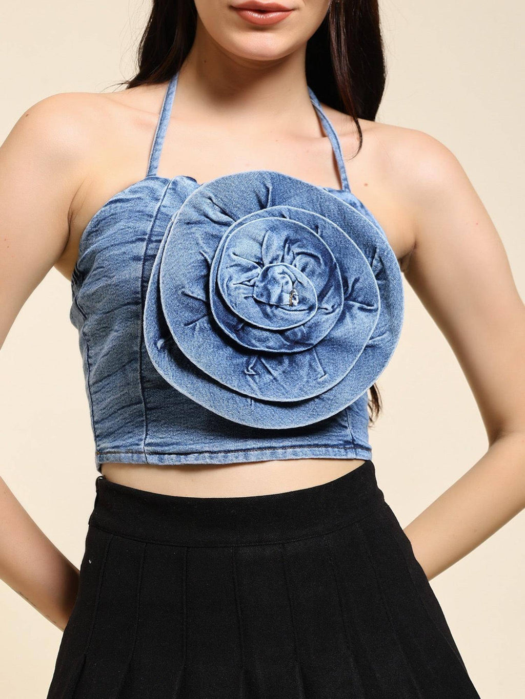 Blue Emily Denim Crop Top | CT61 - view 4