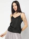 Women's Black V-Neck Shoulder-Straps Cami Top | TT98 - view 1