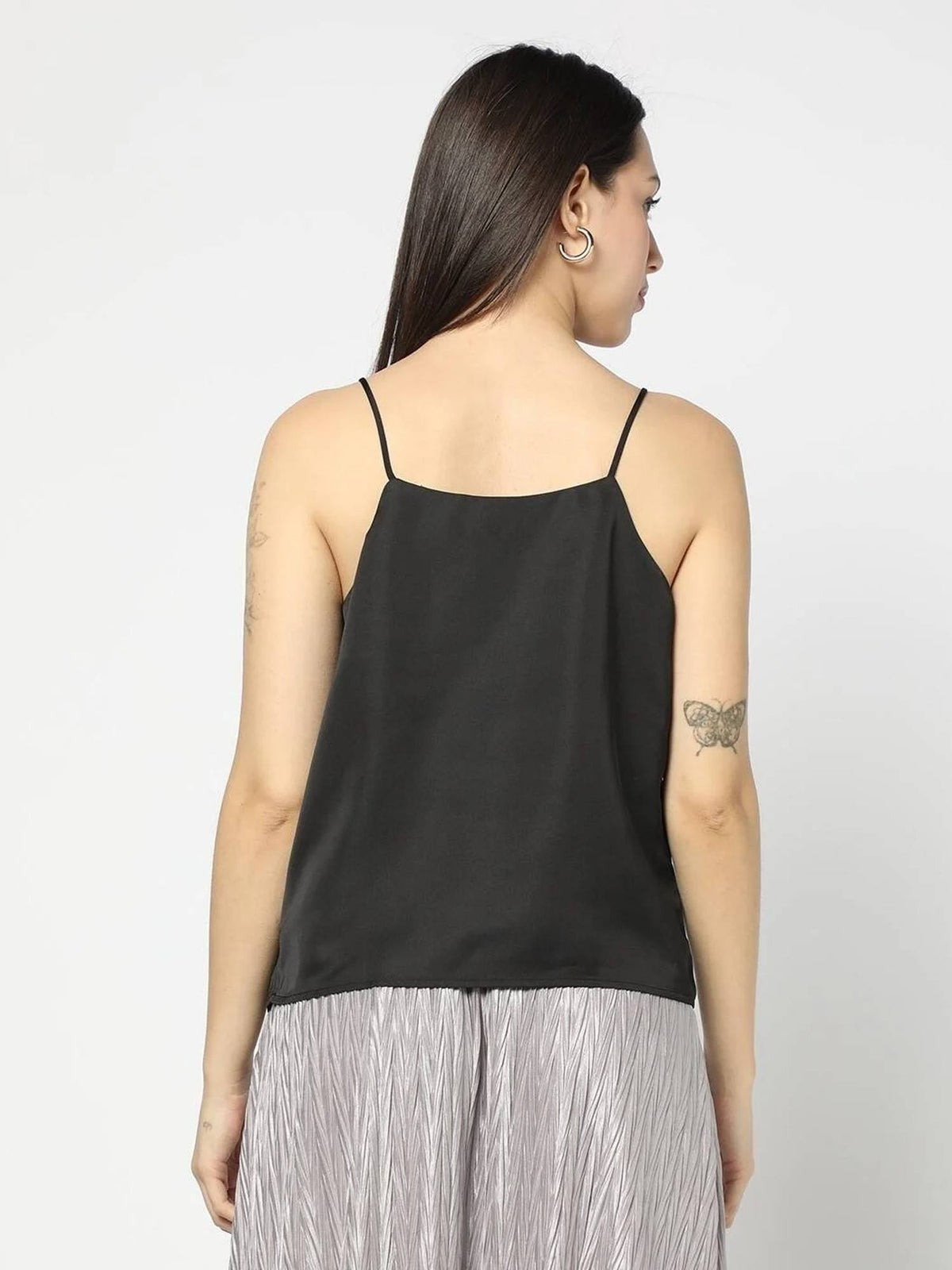 Women's Black V-Neck Shoulder-Straps Cami Top | TT98 - view 2