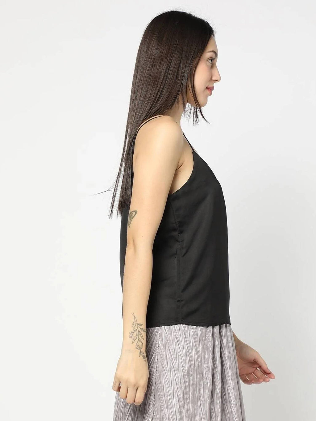 Women's Black V-Neck Shoulder-Straps Cami Top | TT98 - view 3