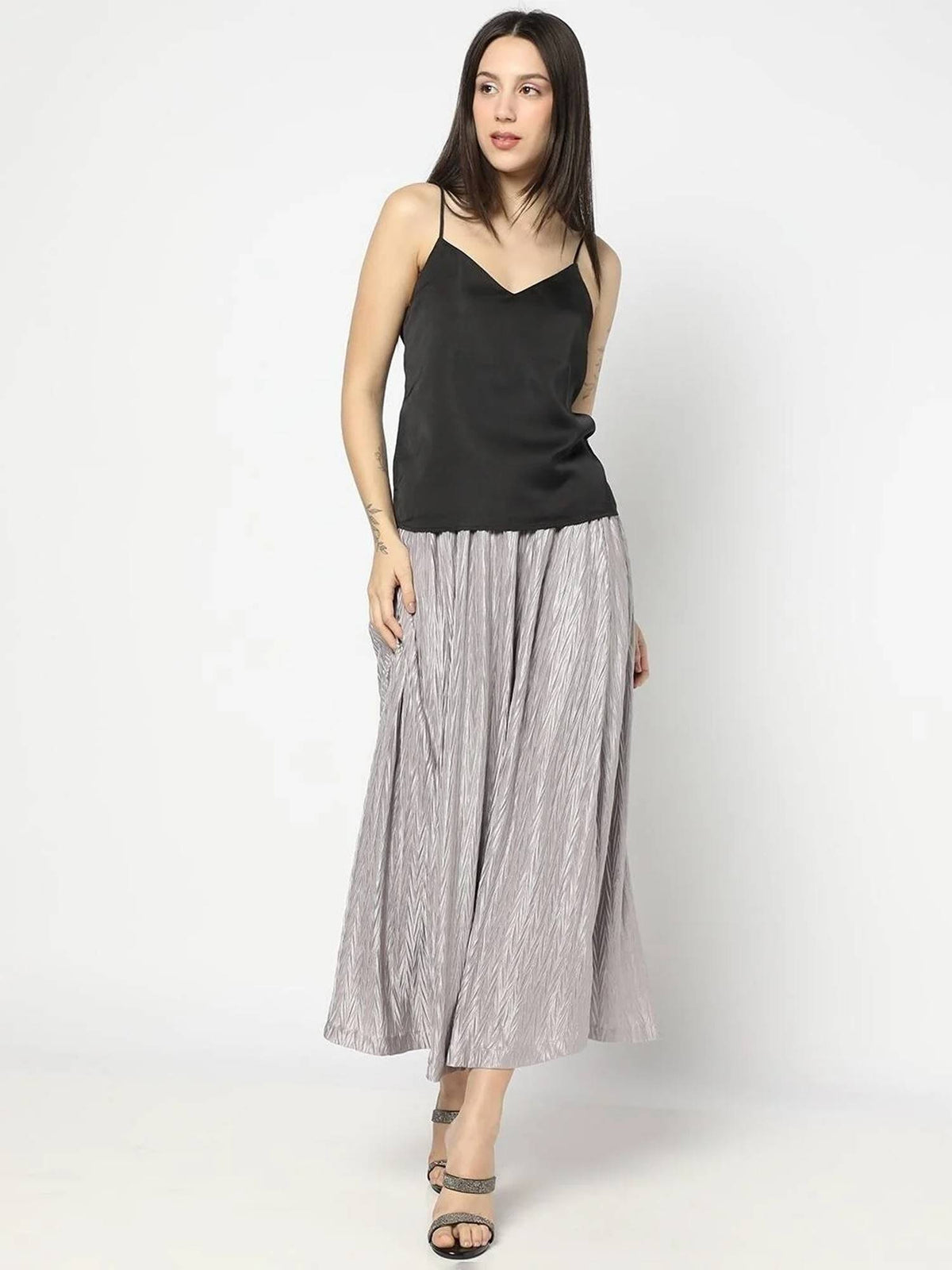 Women's Black V-Neck Shoulder-Straps Cami Top | TT98 - view 6
